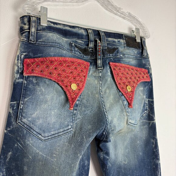 Robin's Jean Women's VTG Biker Wings Swarovski Crystal Red Low Rise Jeans Sz 32 - Picture 5 of 11